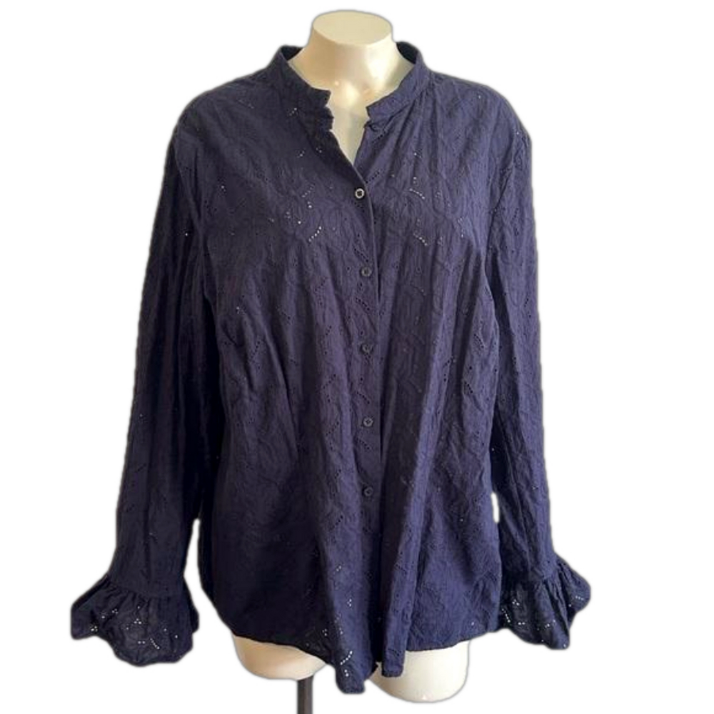 LAUREN Ralph Lauren dark blue Eyelet 100% cotton blouse sz 18W